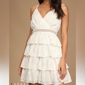 Sunshine Sweetie Ivory Sleeveless Tiered Mini Dress Size: L
